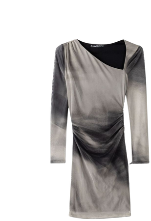 Printed asymmetric long sleeve tulle mini dress - New - Women | Bershka