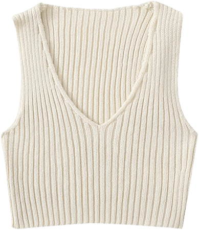 SweatyRocks Women's Ribbed Knit Crop Sleeveless V-Neck Sweater Vest Crop Tank Top Beige XS at Amazon Women’s Clothing store