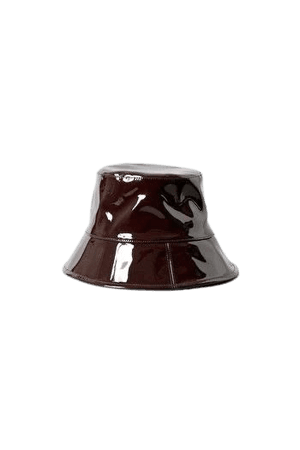 brown patent bucket hat