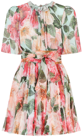 Women's Dresses | Dolce&Gabbana - Short camellia-print chiffon dress