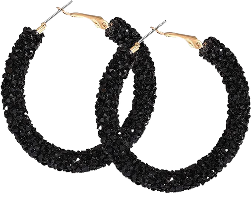 Amazon.com: NLCAC Glitter Hoop Earrings Bohemian Sparkle Resin Rhinestone Wrapped Hoop Dangle Earrings for Women Girls (B-black): Clothing, Shoes & Jewelry