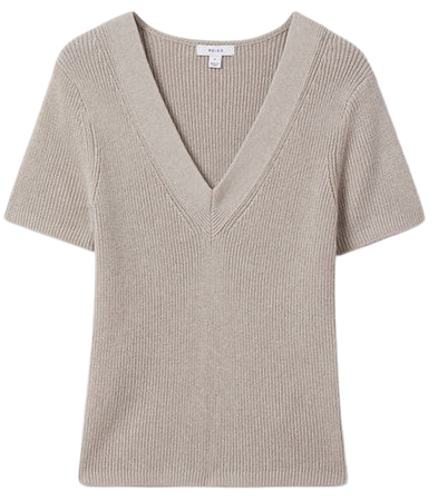 Reiss Rosie Cotton Blend Knitted V-Neck Top | REISS USA
