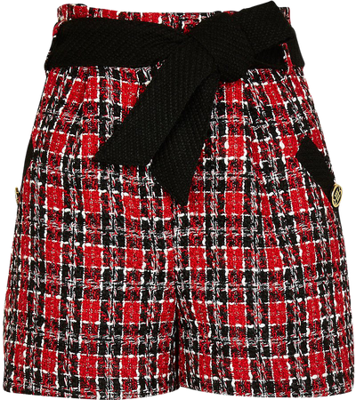 River Island Red Tartan Boucle Belted Short