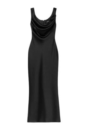 Draped Satin Midi Dress - Black