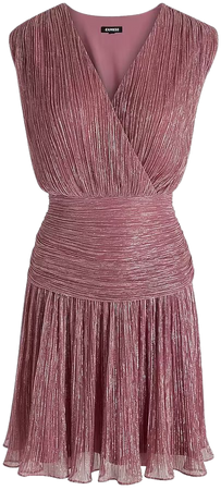 Metallic V-neck Wrap Ruched Waist Mini Dress | Express