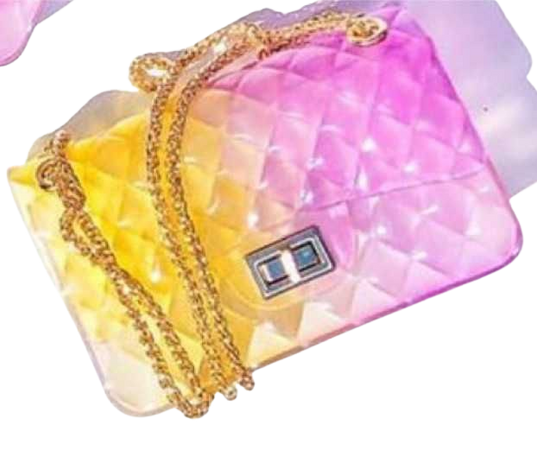 yellow and pink jelly purse.