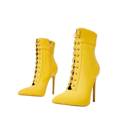 Lace Up Yellow Ankle Booties