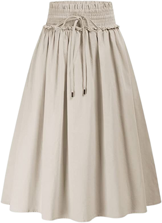 Amazon.com: Women's Casual Boho Skirt Lightweight Cotton Linen Aline Skirt Flared Midi Skirt with Pockets(Beige,S) : Clothing, Shoes & Jewelry