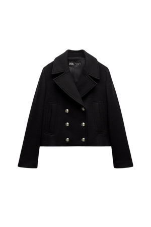 CROPPED WOOL BLEND DOUBLE BREASTED COAT - Black | ZARA United States