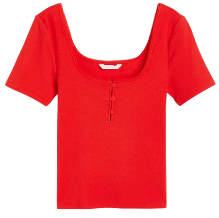 Ribbed Jersey Top - Bright red - Ladies | H&M US