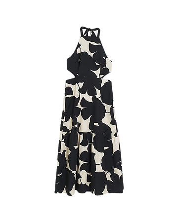 Black floral halter neck swing maxi dress | River Island
