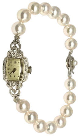 Diamond Akoya Pearl Waltham Watch 14k Gold Certified For Sale at 1stDibs