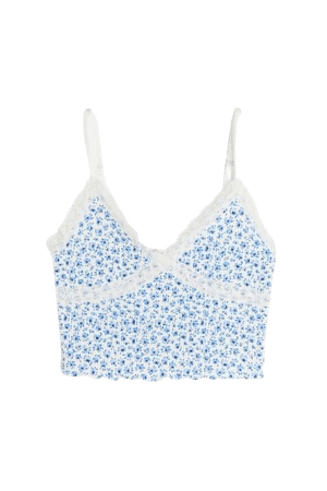 Ribbed Top - Light blue/small flowers - Ladies | H&M US