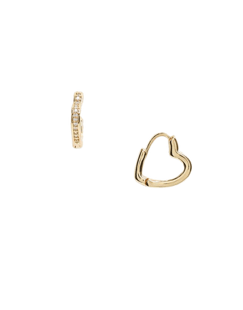 ASOS DESIGN 14k gold plated huggie hoop earrings in crystal heart shape | ASOS