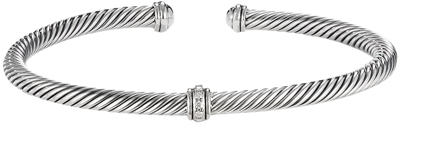 David Yurman Sterling Silver 4mm Cable Station Diamond Bracelet - Farfetch