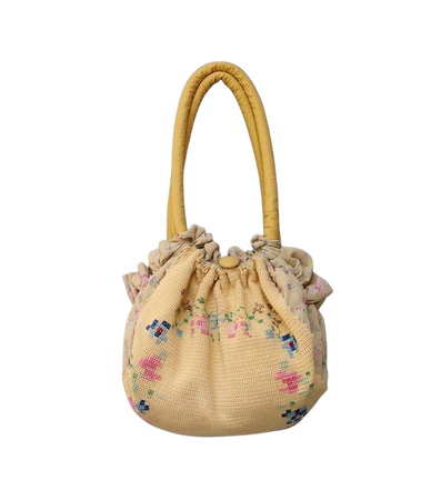 Yellow Floral Bag Ruffled Vintage Cross stitch Shabby chic | Etsy