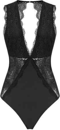 V-neck Floral Lace Bodysuit - Cider