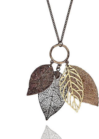 Amazon.com: POMINA Gold Silver Two Tone Filigree Fall Leaf Pendant Long Necklace Chic Sweater Chain Statement Necklace for Women (Worn Choco Gold) : Clothing, Shoes & Jewelry