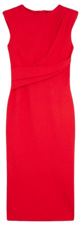 Ponte Strong Shoulder Drape Detail Midi Dress | Karen Millen