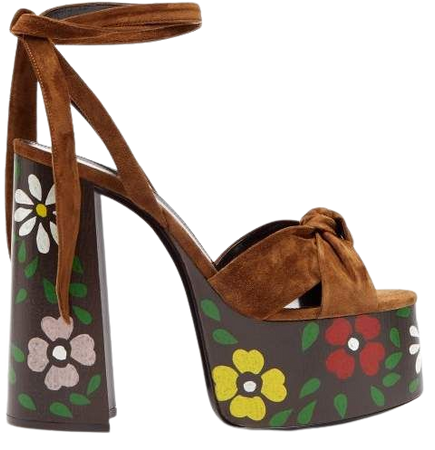 Paige Floral Platform Leather Sandals - Womens - Tan Multi