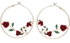 Amazon.com: Rose Flower Hoop Earring Black Pink Red Rose Flower 3D Hollow Earrings for Women Girls (Roes Flowers-Red): Clothing, Shoes & Jewelry
