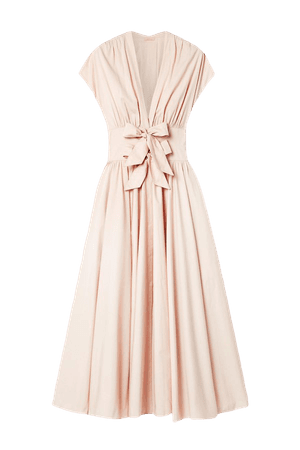 Beige Bow-embellished cotton-poplin midi dress | Alaïa | NET-A-PORTER