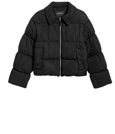 Black shirt collar puffer jacket - Black - Monki WW