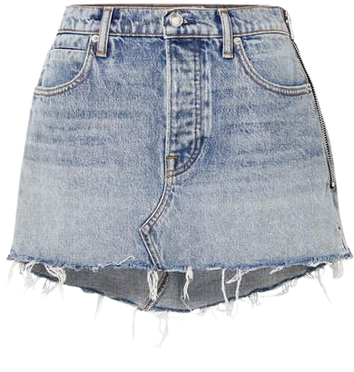 Snip Zip-embellished Frayed Denim Mini Skirt - Blue