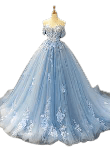 Blue tulle lace long prom gown, blue evening dress – trendty