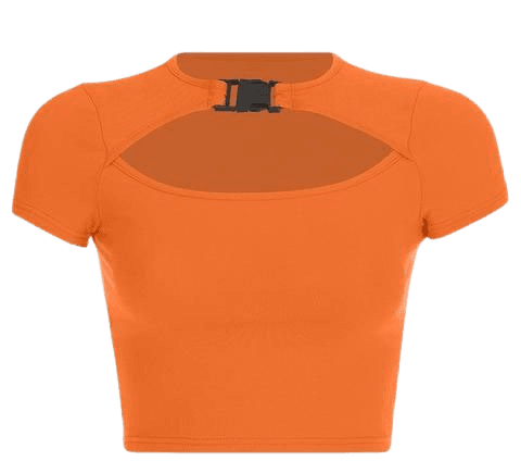 Buckle Hollow Out Neon Orange Short Sleeve Crop Top SE – deevybuy