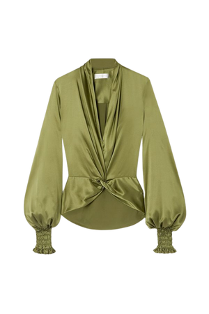 Army green Bette twist-front silk-blend satin blouse | Caroline Constas | NET-A-PORTER