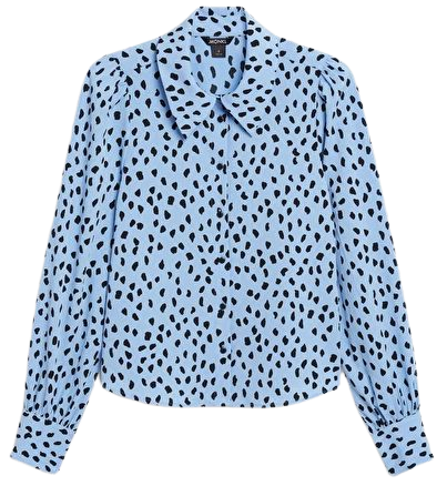 Blue dotted puff sleeve blouse - Blue & black dots - Monki WW