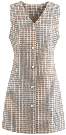 Button Down Sleeveless Shimmer Tweed Dress in Linen - Retro, Indie and Unique Fashion