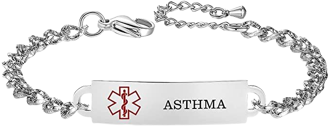 Amazon.com: Medical Alert Bracelet for Women Adjustable Personalized Free Engrave Asthma Stainless Steel Medical ID Bracelets 6.5-8 Inch Adaptive : Clothing, Shoes & Jewelry