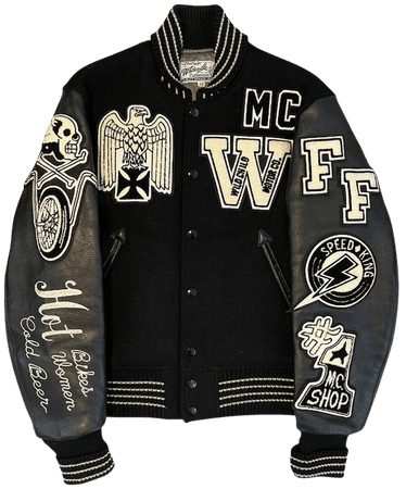 THE HOLY GRAIL sur Instagram : Wild Child Motor Co premium jet black letterman jacket 🕷 Edmond, Oklahoma 🇺🇸 The patches are made with a towelling technique and the back…