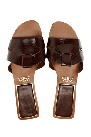 FLAT CROSSED LEATHER SANDALS - Brown | ZARA United States