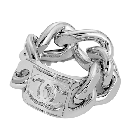 Chanel Vintage Curb Chain Silver CC Logo Ring