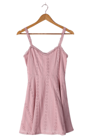 Mauve Pink Eyelet Lace Dress - Eyelet Mini Dress - A-line Dress - Lulus