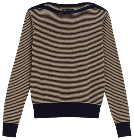 Bateau lyocell t-shirt with fine navy blue and gold stripes | agnès b.