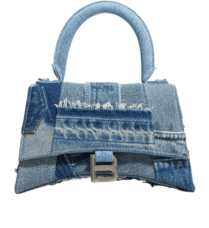 Balenciaga Hourglass Upcycled Denim Patchwork Top-Handle Bag | Neiman Marcus