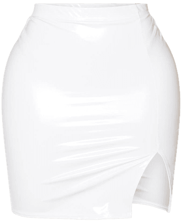 *clipped by @luci-her* Shape Cream Vinyl Split Detail Bodycon Skirt | PrettyLittleThing USA