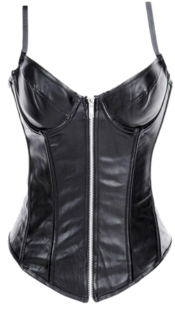 *clipped by @luci-her* Lotsyle Strap Faux Leather Overbust Zipper Corset Lace up Back Bustier