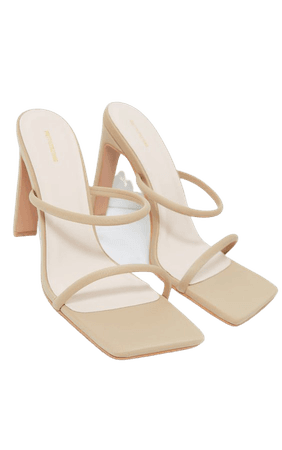Nude Lycra Square Toe Twin Strap Mule High Heels | PrettyLittleThing