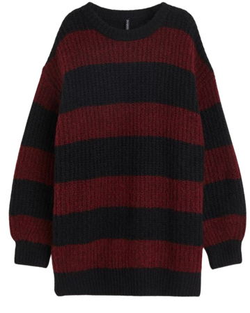 Oversized Rib-knit Sweater - Dark red/striped - Ladies | H&M US
