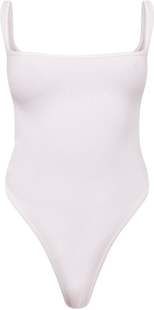 White Snatched Rib Square Neck Sleeveless Bodysuit | PrettyLittleThing