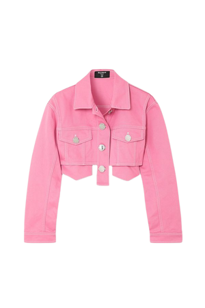 Pink Cropped denim jacket | Balmain | NET-A-PORTER