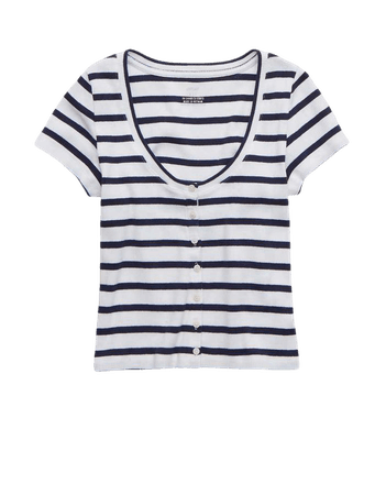 Aerie Ribbed Button Up Striped Baby Tee