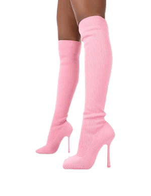 Bubbles Pink Wide Fit Knitted Knee High Boots | Public Desire