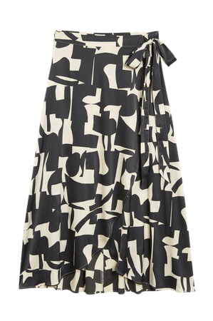 Satin wrap midi skirt - Abstract pattern - Midi skirts - Monki WW