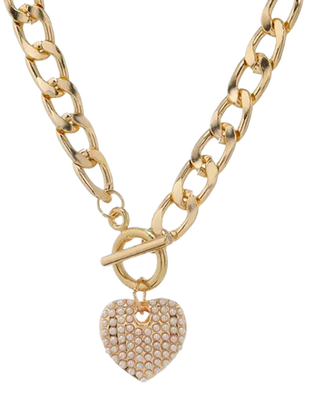 Faux Pearl Heart Pendant Link Chain Necklace In GOLDEN | ZAFUL 2024